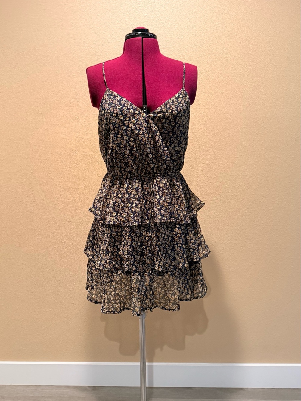 Trixxi Navy Floral Tiered Mini Dress